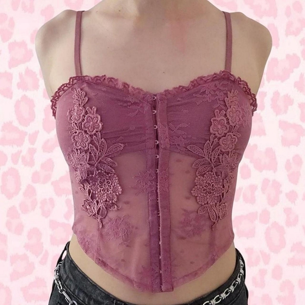 NWOT Tunnel Vision Pink Nesta Bustier Floral Lace Fairycore Crop Top